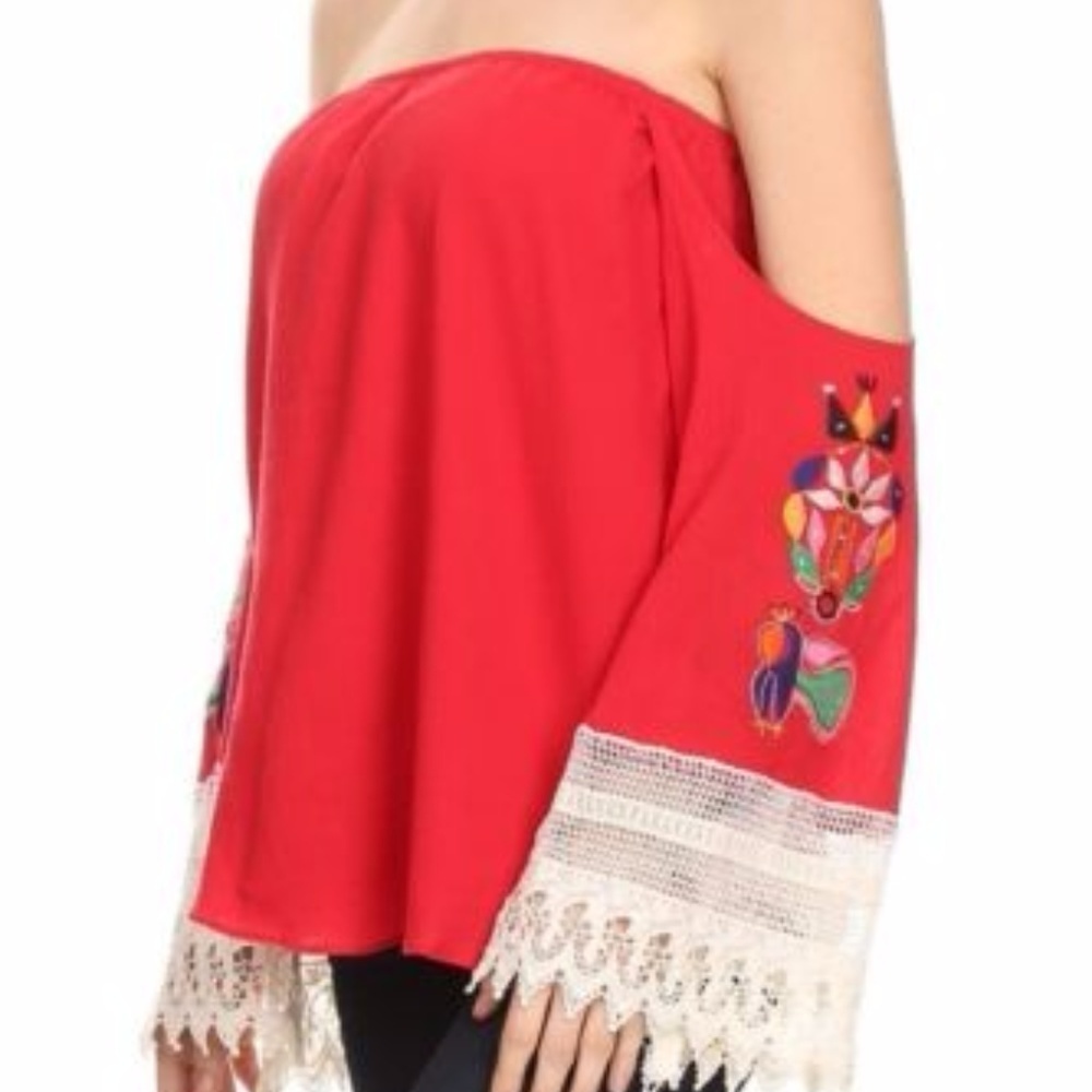 RED OFF SHOULDER TOP - Picture 2 of 4